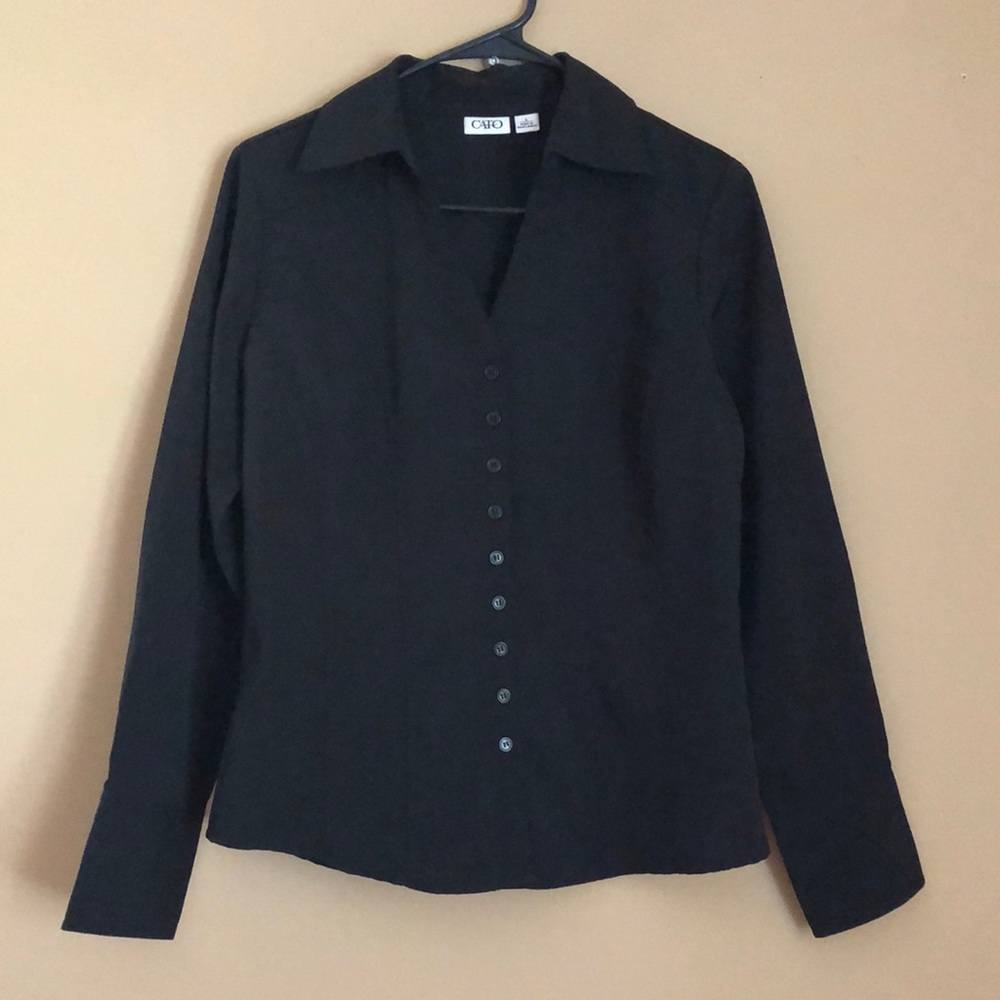 Black V Button Down Long Sleeves Shirt